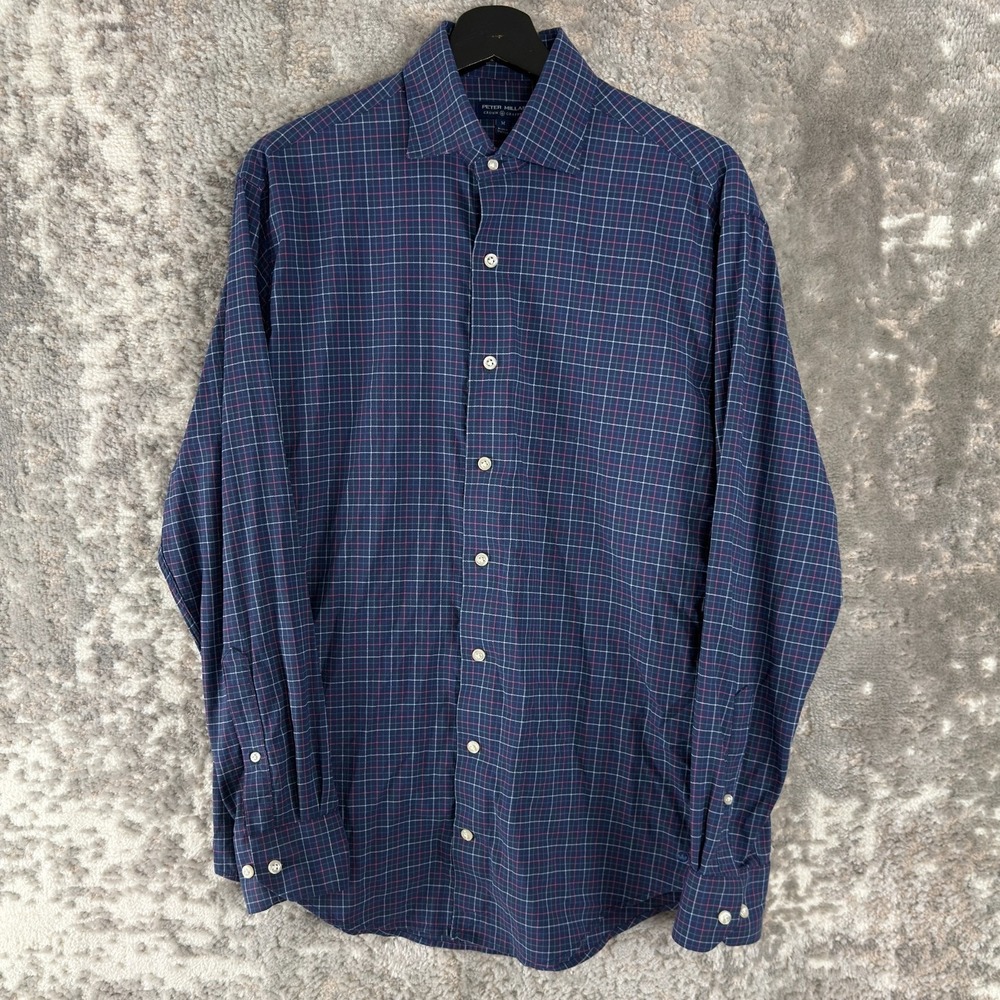 Peter Millar Size M Crown Crafted Checker Casual Button Shirt‎ Blue Long Sleeve